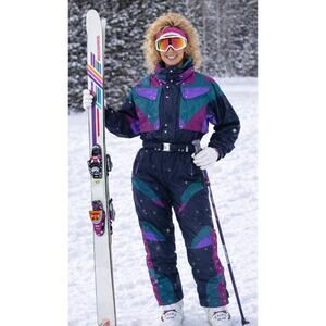 Couloir Ski Suit One Piece Snowsuit Snow Bib Green Purple Retro Vintage 80sf